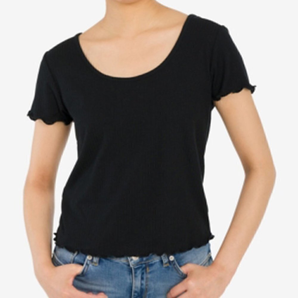 JR249 Hippie Rose Black Juniors' Crisscross-Back T-Shirt Size L